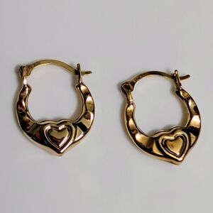 10K Real Gold Small Heart Creole Hoop Earrings